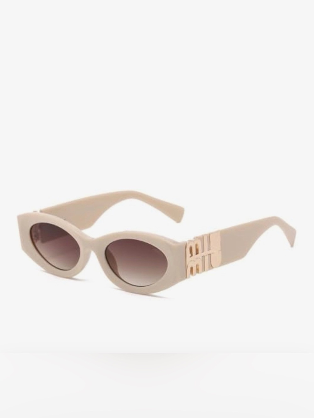 Beige Cat-Eye Sunglasses with Logo Accent